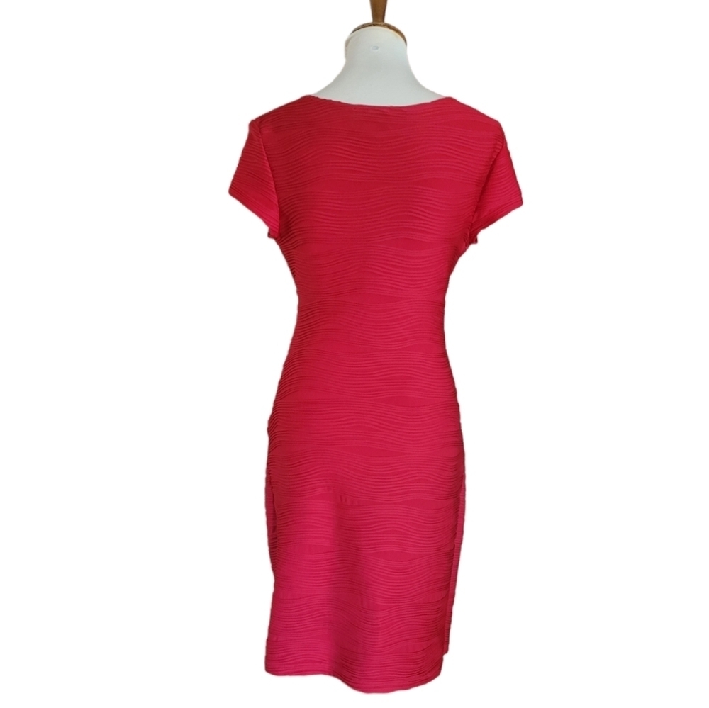 Joseph Ribkoff Red Ruched Textured Faux Wrap‎ Dress - Picture 6 of 8